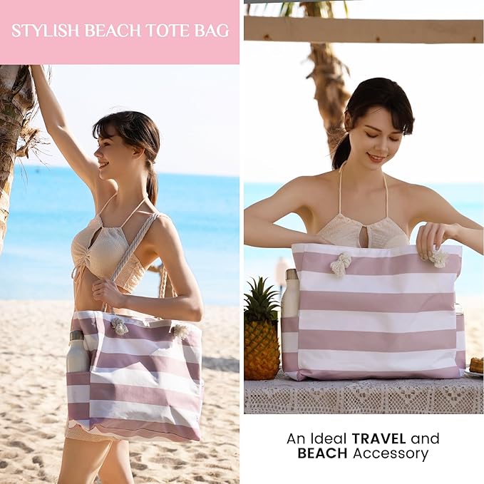 Clothirily Beach Bag for Women - Large Beach Tote Bag, Waterproof Sandproof Beach Bag with Zipper, Large Swim Pool Beach Tote