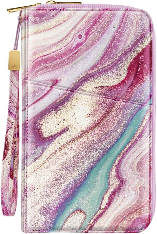 Family Passport Holder Wallet RFID Blocking Document Organizer PU Leather Mulit-purpose Travel Wallet Credit Cards Case for Women Men,Purple Marble