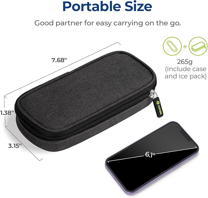 AUVON Insulin Cooler Travel Case with 2 x 90g TSA Approved Ice Packs, Diabetic Medication Insulated Cooling Bag for Insulin Pens and Diabetic Supplies Storage, Compact for Daily Life and Trips
