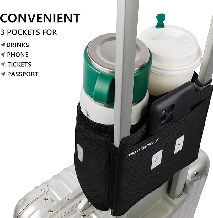 riemot Luggage Travel Cup Holder Free Hand Drink Carrier - Hold Two Coffee Mugs - Fits Roll on Suitcase Handles - Gifts for Flight Attendants Travelers Accessories Black 2