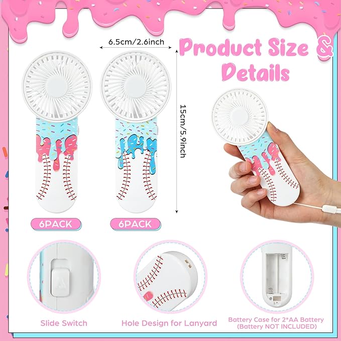 24 Pcs Sport Gifts, Includes 12 Pcs Cooling Towels 40"x12" Workout Towels, 12 Portable Fan Mini Handheld Fan for Team Gift Sport Party Favors, Battery Not Include (Baseball Ice Cream,Colorful)