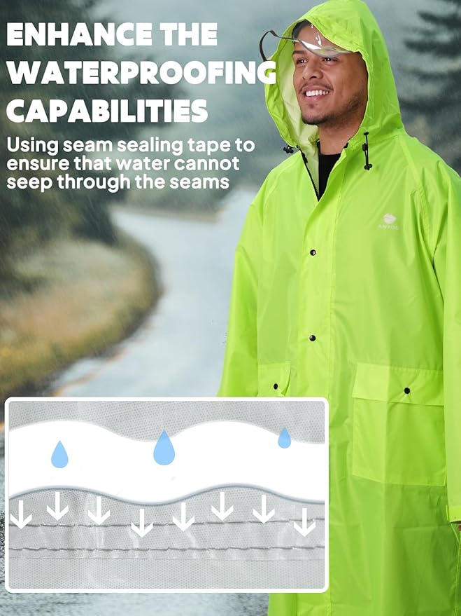 ANYOO Waterproof Rain Jacket for Men Women Lightweight Long Sleeve Raincoat with Hood Emergency Rain Poncho Adults for Hiking