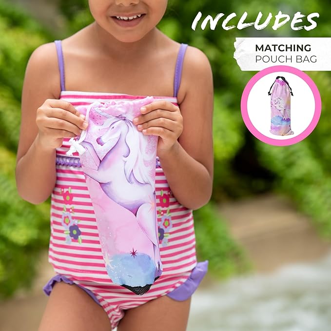 Kids Beach Towel – Quick-Dry Microfiber Pool Towel, Thin, Sand-Free, Perfect for Camping, Travel, Summer Camp, Cruise Essentials – Unicorn, Purple, 30" x 60"