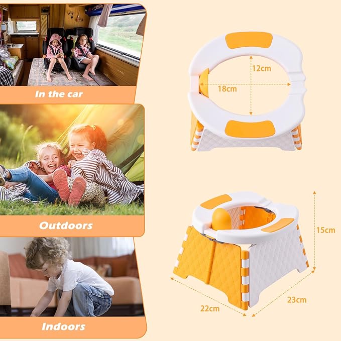 Foldable Travel Potty for Toddlers, Portable Potty Chair with Bag & 30 Pouches - Kids Toilet for Car, Camping, Indoor Outdoor - Splash-Proof Design, Easy Clean Training Seat(Orange)