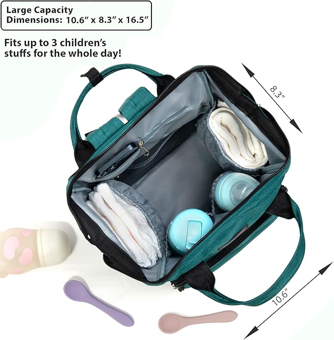 KiddyCare Diaper Backpack | Travel Backpack for Mom with Baby Diaper Bags and Changing Station Multipurpose Waterproof Tote for Maternity Baby Bags - Big, Stylish, Unisex - Green