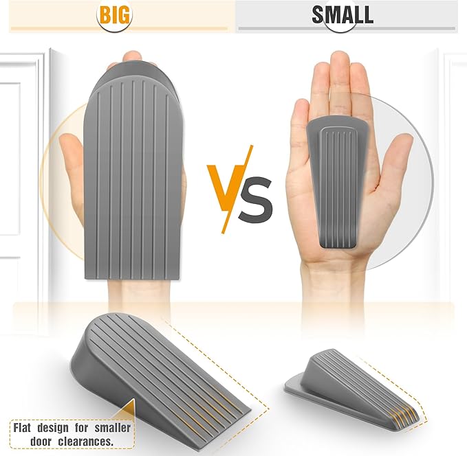 8 Pack Grey Extra Large Door Stopper, High 1.9 inches Big, Prevents Door Gaps & Lock-Outs, Heavy Duty, Sturdy Rubber Stop Wedge