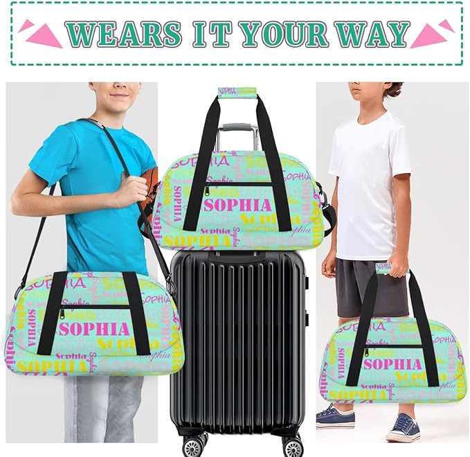 Personalized Ballet Dance Bag for Girls, Custom Name Gym Sport Duffle Bag, Cheerleader Bags for Travel Weekender Overnight, Mint Green Pink