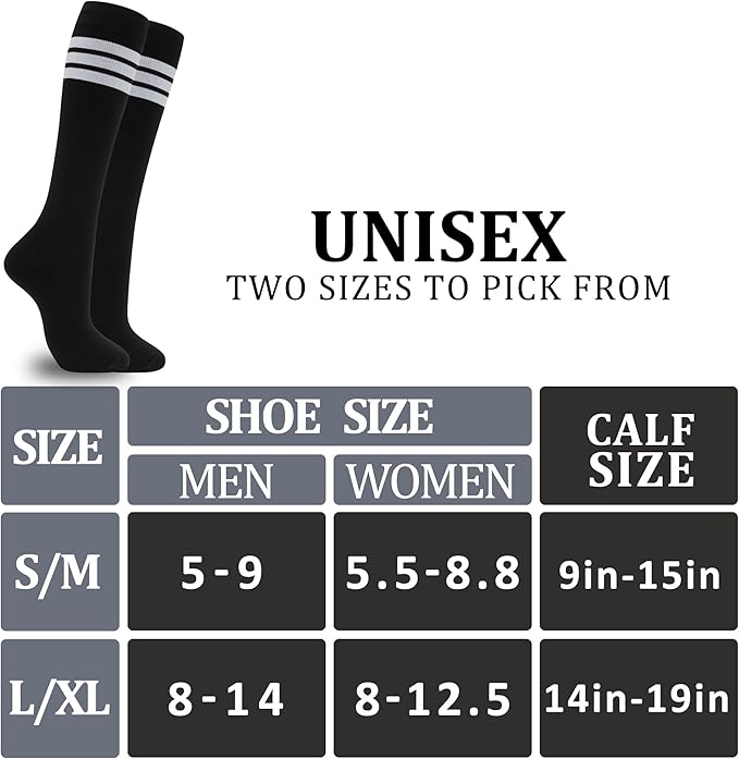 fenglaoda 3 Pairs Compression Socks for Women & Men Knee High Nurse Pregnant Cute Medical Running Travel Athletic