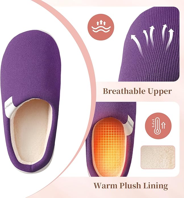 HUXMEYSON Slippers for Women, Womens Slippers Indoor Outdoor with Memory Foam, Cozy & Warm House Slippers for Woman with Anti-Slip Rubber Sole