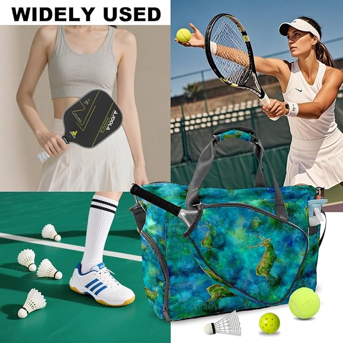 Ethereal Deer Blue Gym Bag for Women & Tennis Bag, Large Sports Duffel Bag Waterproof with Ventilated Shoe Compartment & Front Racket Sleeve, Lightweight Travel Weekender Overnight Bag