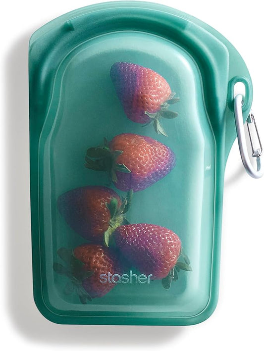 Stasher Silicone Reusable Storage Go Bag with Carabiner Clip, Bag for Travel, Microwave, Dishwasher, Oven, Safe, Sous Vide, Eco Friendly, Outdoor Snack Storage Pouch, 18 oz, Waterfall | Leakfree Travel Bag