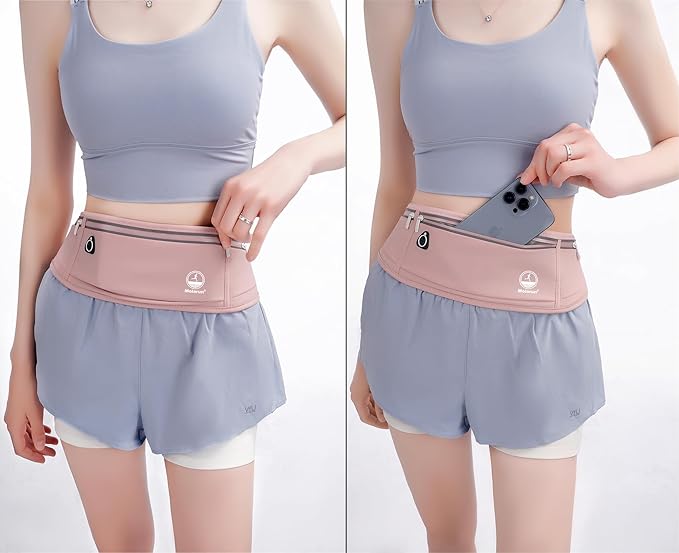 Running Belt Fanny Packs for Women, Slim Belt Bag Jogging Pocket Money Belt Phone Holder Waist Pack for Running Hiking Traveling - Pink