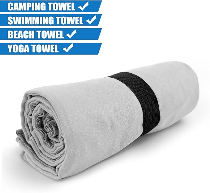 Travel Body Towel L Size Microfiber Quick Dry Lightweight for Men Women Camping Hiking Beach Swimming Pool Hot Yoga Mat Towels(Light Grey, 1 Pack L)