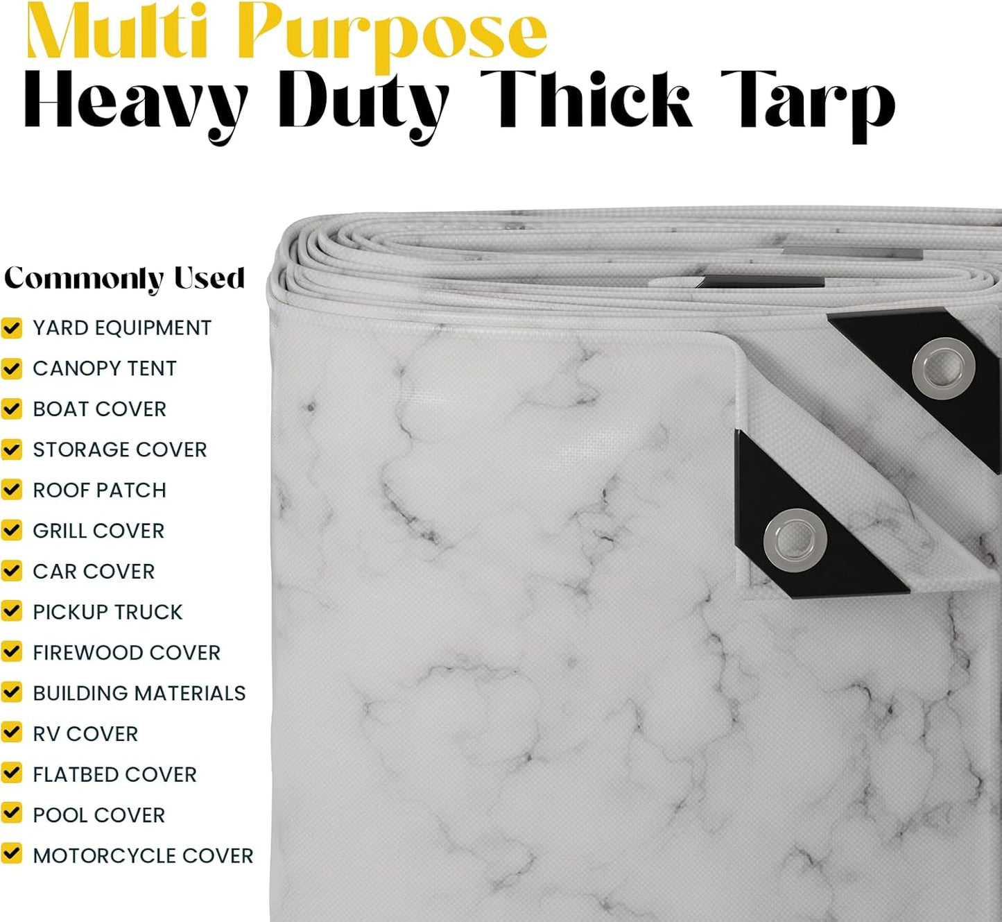 Core Tarps Extreme Heavy Duty 20 Mil Tarp Cover, Waterproof, UV Resistant, Rip and Tear Proof, Poly Tarpaulin with Reinforced Edges for Roof, Camping, Patio, Pool, Boat (Marble/White 30′ X 40′)