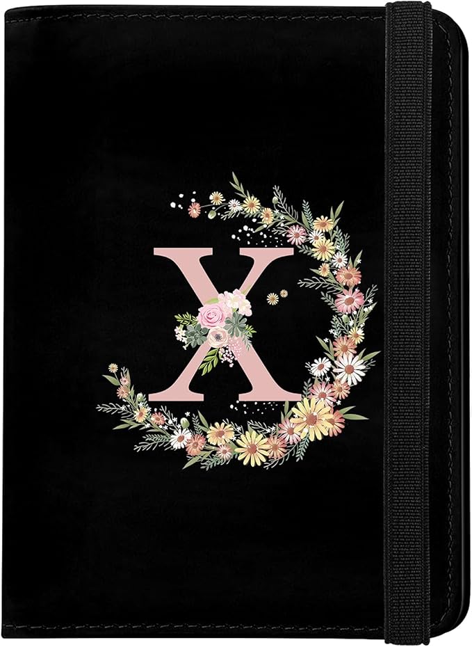 Cute Passport Holder and Holder Combo Passport Cover with RFID Blocking Women Men Compatible Wallet Credit Card Protector (Black-X)