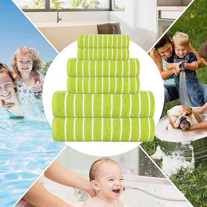 CASA COPENHAGEN Ecstatic 6Pcs 100% Egyptian Cotton Large Designer Towels Gift Set- Lime Green, 600GSM, 2Bath 2Hand 2Washcloths, Bath Towels for Bathroom Set for Women & Men