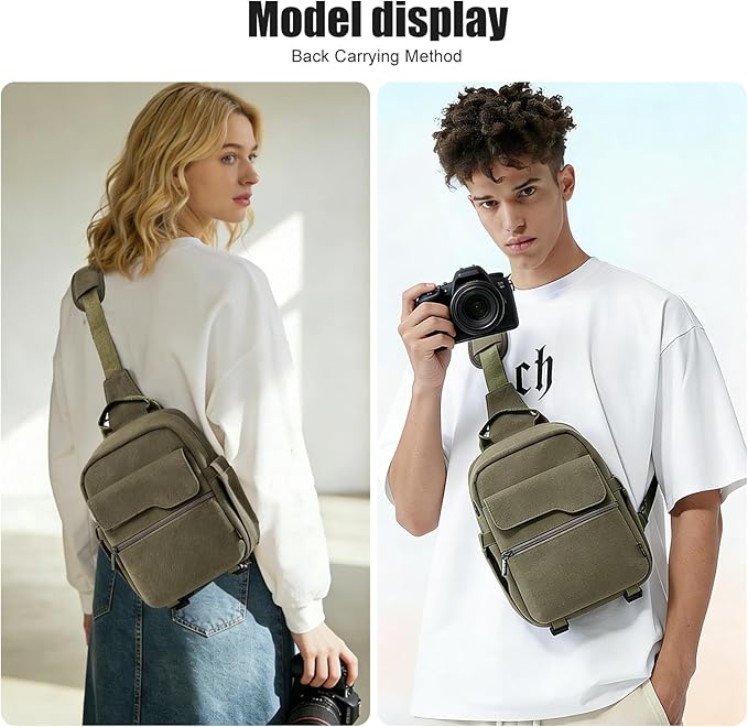 Cwatcun Camera Sling Bag Compact Large Camera Case, Waterproof Canvas Crossbody Camera Bag with Rain Cover, Travel Photography Bag for Canon Nikon Sony Fuji DSLR/SLR/Mirrorless Cameras, Lens, Green