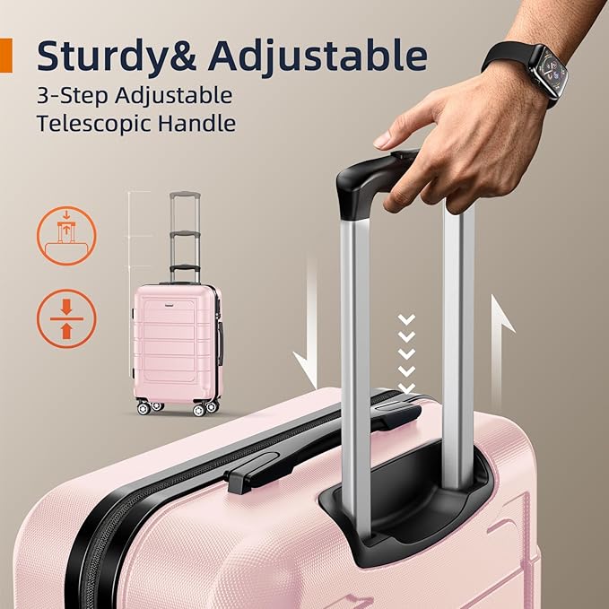 SHOWKOO Luggage Sets 3 Piece Expandable 100% PC Durable Hardshell Suitcase with Wheels TSA Lock Lightweight Luggage Pink