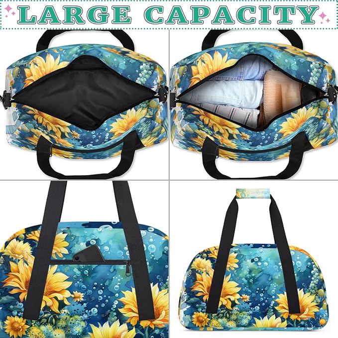 Blue Ocean Sunflower Gym Travel Duffle Bag for Women & Men with Front Zipper Pocket for Sports, Overnight, Weekender, Carry On,Workout & Dance Bag,Flower Sunflower,18.9 * 8.7 * 10.6 in