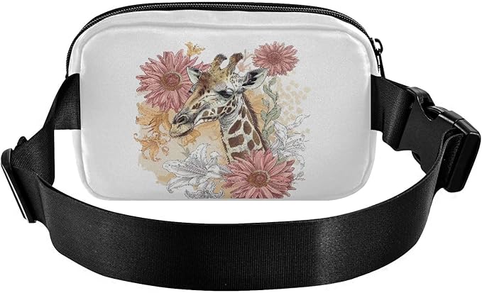 Giraffe Flowers Fanny Pack for Women Men Water Resistant Fashion Waist Packs with Adjustable Strap Belt Bag for Travel Workout Jogging Hiking 21219165