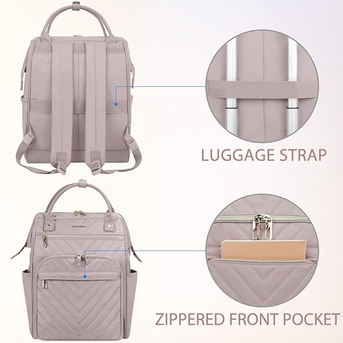 VANKEAN 17 Inch Laptop Backpack for Women Men Fashion Computer Work Bag, Large Capacity Waterproof Backpack with USB Port & RFID Pockets, College Daypack Business Travel Backpack, Light Dusty Pink