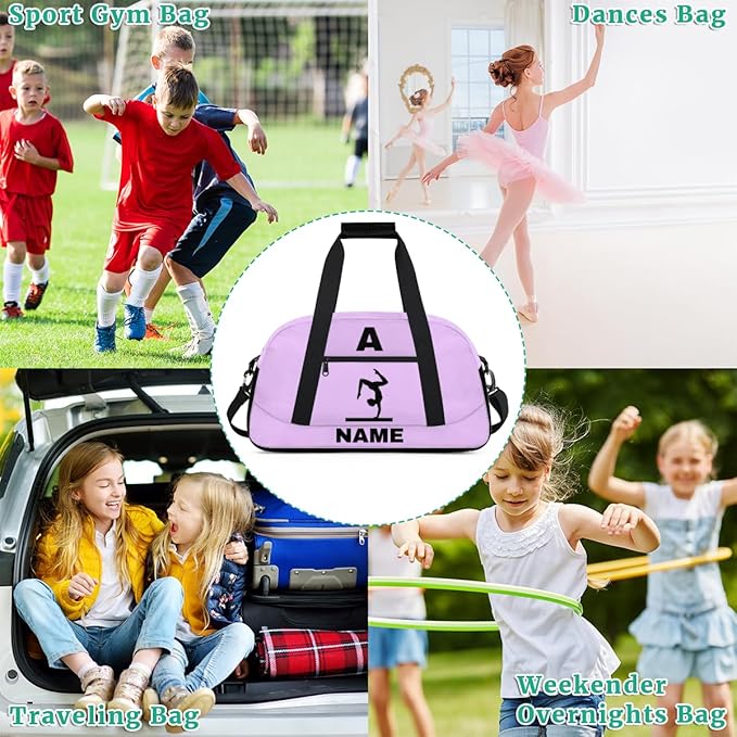 Personalize-Kids-Sports-Duffel-Bags With Custom Name Text Carry-On Overnight Travel Gym Lightweight Dance Pattern Sports Bags For Girls Boys Kids,Lilac 1