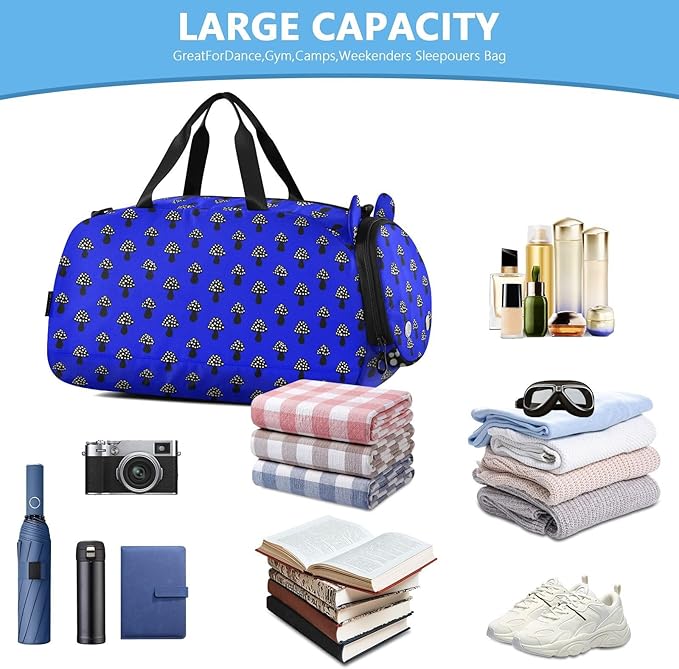 Mushroom Navy Black Small Gym Bag with Shoes Compartment Multifunctional Weekender Overnight Duffel Bag for Travel, Sports, Fitness & Workout bolsa de viaje para mujer