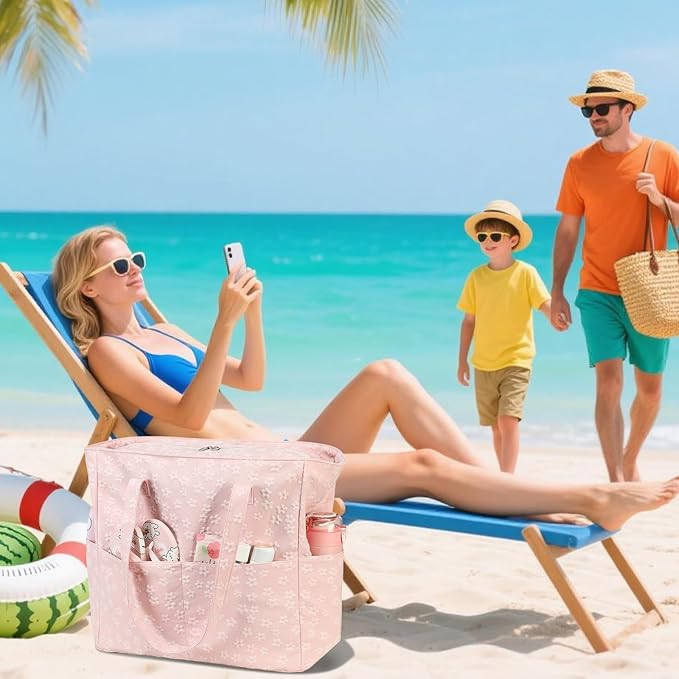 LEDAOU Large Beach Bag Women Waterproof Sandproof Zipper Beach Tote Pool Bag for Swim Gym Grocery Travel with Wet Pocket | Waterproof, Sandproof, Zipper, Pool, Gym, Grocery