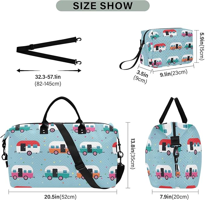 Travel Duffle Bag, Cartoon Car Pattern Gym Bag with Storage Bag Weekender Overnight Bag for Men Women Trip Sports Yoga
