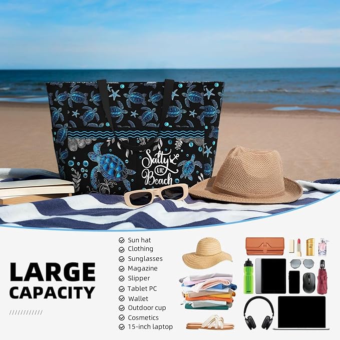 Beach Bag Tote Bags Waterproof Sandproof for Women Large Beach Tote Bag Foldable with Pockets for Weekend Vacation