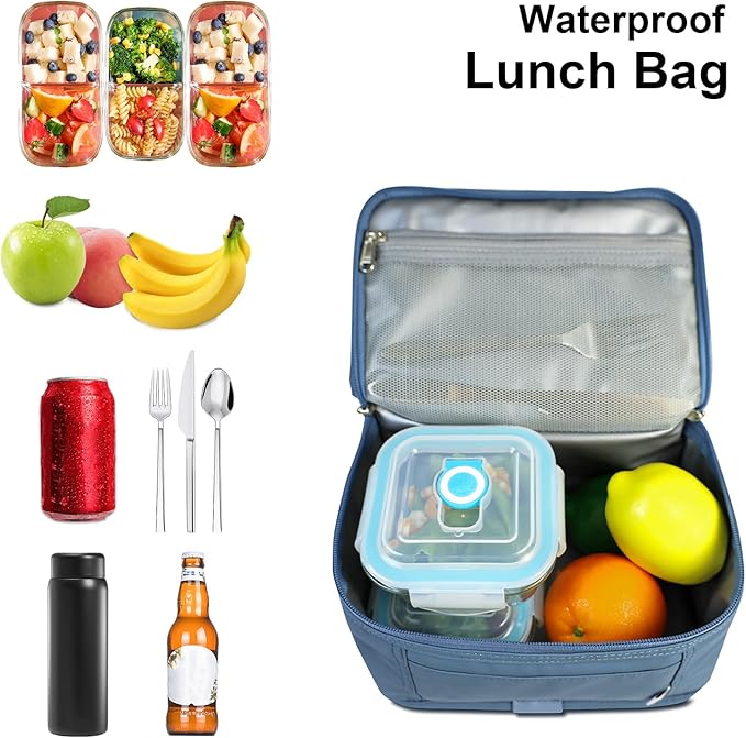 NOL Natural Organic Lifestyle Small Lunch Bag Mini Lunch Box Insulated Lunch Bag for Men/Women Leakproof Cooler Tote Bag Lightweight Nylon Waterproof Lunch Box For Work, Dusty blue