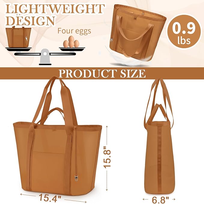 Mesh Beach Bag for Women - Sandproof Beach Tote, Large swim bag, Vacation Essentials for Family,Pool,Cruise,Gym (Camel)
