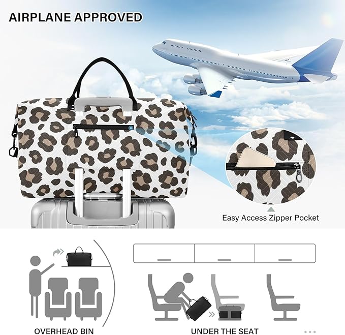 Travel Duffle Bag, Leopard Print Gym Bag with Storage Bag Weekender Overnight Bag for Men Women Trip Sports Yoga