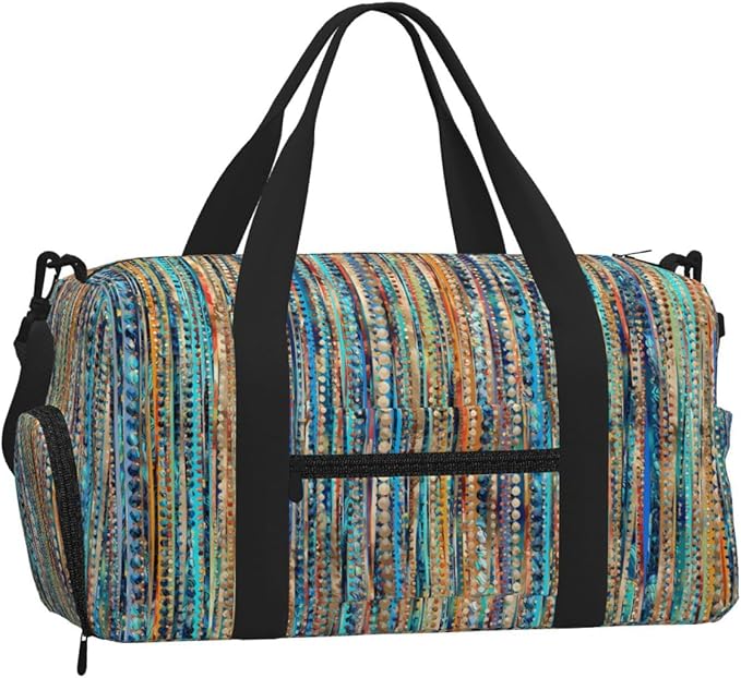 Stripes And Beads Women'S Gym Duffle Bag With Shoes Compartment, Ideal For Travel, Gym, Sports, Duffel, Weekender
