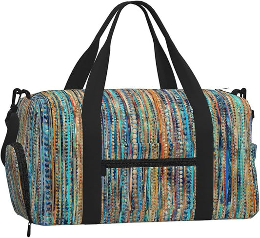 Stripes And Beads Women'S Gym Duffle Bag With Shoes Compartment, Ideal For Travel, Gym, Sports, Duffel, Weekender