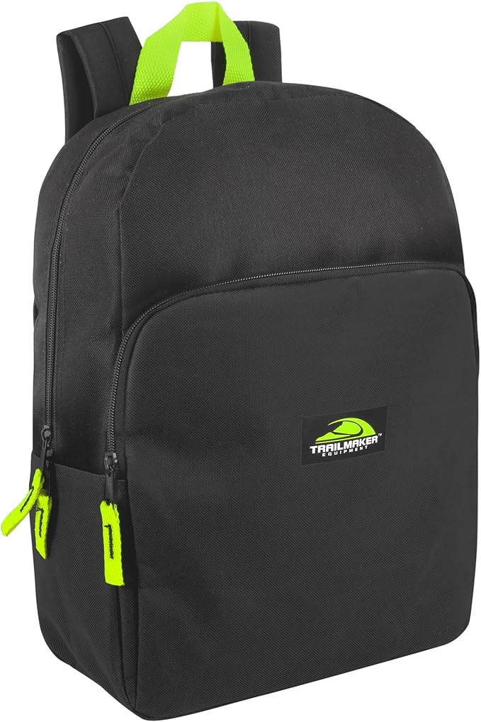 Trail maker Color Block Backpacks for School Boys and Girls, 15 Inch Two Tone Colorful Small Travel Backpack for Kids (Black)