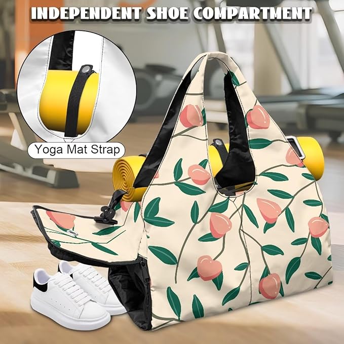 Travel Duffle Bag with Shoe Compartment, Wet Dry Storage Pockets, Peach Gym Bags for Women Yoga Mat Portable Weekender Bags for Camping Fishing Cycling
