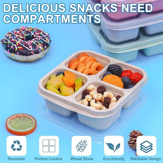 20 Pack Snack Containers, 4 Compartments Reusable Bento Snack Box for Meal Prep, BPA Free Lunchable Containers, Divided Food Storage Containers for Work, Picnic, Microwave and Dishwasher Safe
