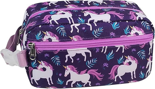 Bagseri Kids Snack Bag Girls - Small Reusable Mini Cooler Pouch, Insulated 3.9L Food Carrier with Buckle Handle for School and Daycare, Fits in Backpack, Deep Purple Unicorn