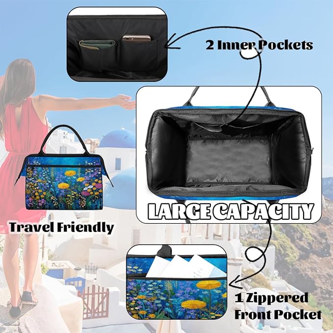 Colorful Wildflower Pattern Overnight Weekender Bags for Women Men, Waterproof Travel Carry On Duffel Bag, Lightweight Sports Gym Bag for Fitness, Workout, Travel