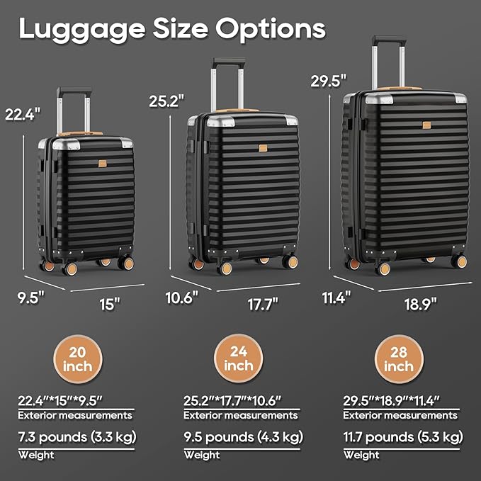 Joyway Luggage Set 3-Piece PP Hardshell Luggage with TSA Lock & Spinner Wheels – Lightweight Suitcase Set with Corner Protectors for Effortless Travel
