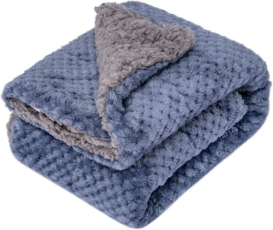 Fuzzy Sherpa Reversible Blanket for Baby, Soft Warm Cozy Coral Fleece Toddler, Infant or Newborn Reversible Blanket for Crib, Stroller, Travel, 30”×40”, Smoked Blue