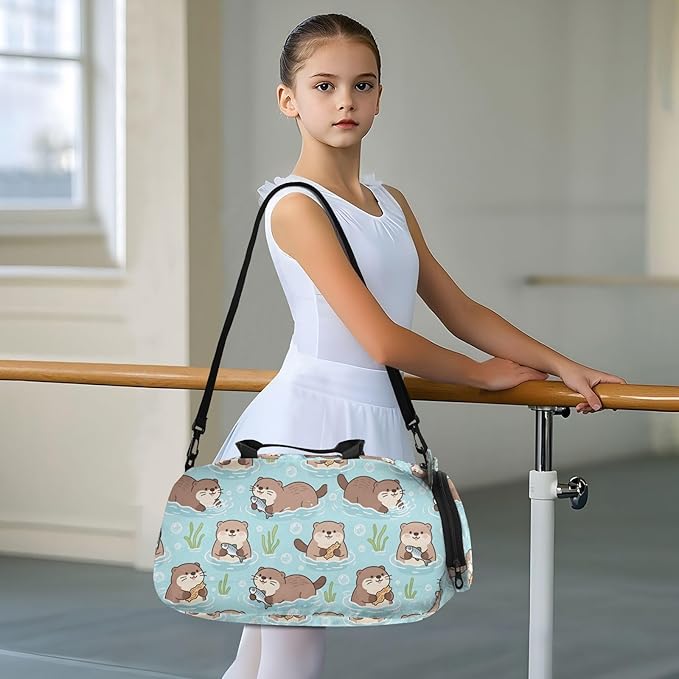 Cute Otters Kids Duffle Bag, Overnight Travel Sport Gym Bags with Shoe Compartment for Boys & Girls