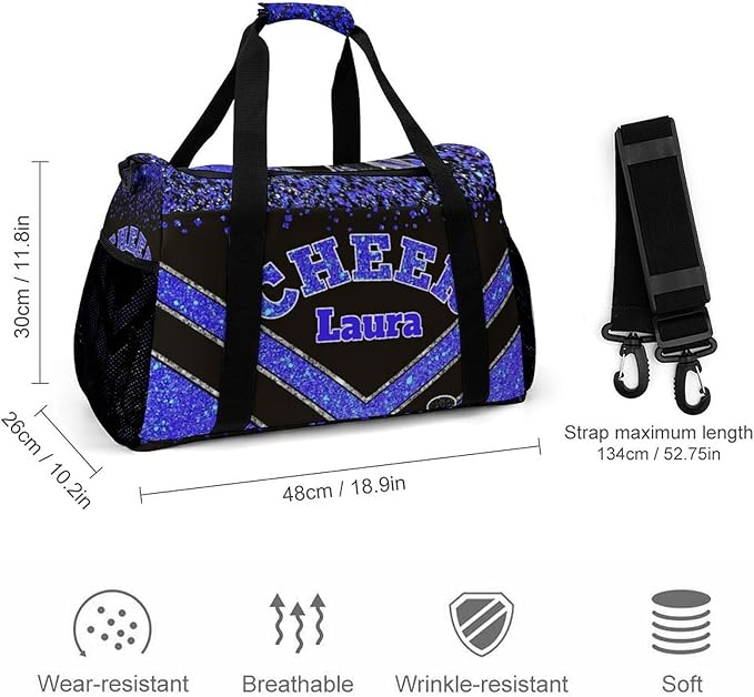 Personalized Cheer Bag Gifts for Girls Sport Cheerleading Gym Travel Duffel Bag Overnight Weekender Bags with Name (Klein Blue)