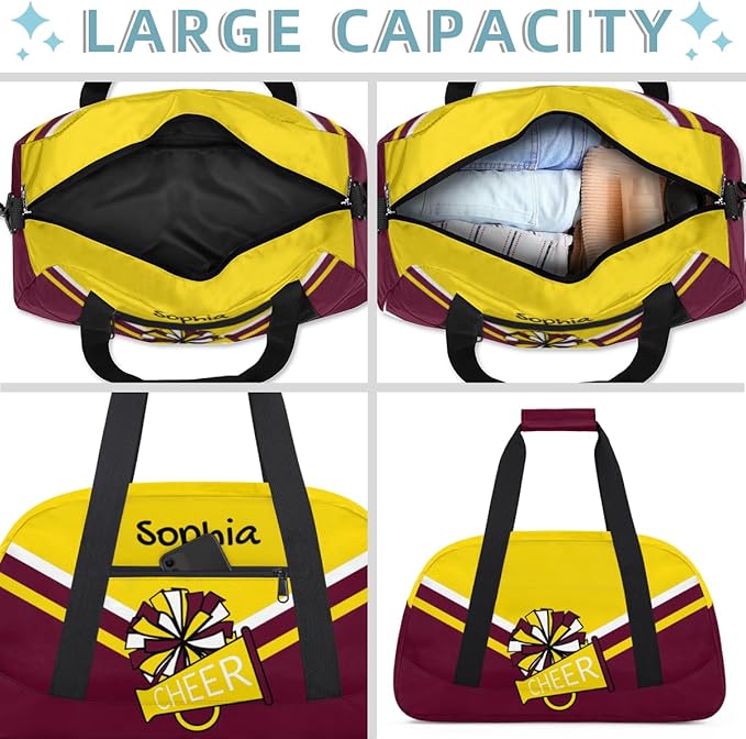 Personalized Gold Maroon Cheer Bag for Cheerleaders, Custom Sport Gym Bag Dance Bag Travel Duffle Bag Cheerleading Gifts for Women