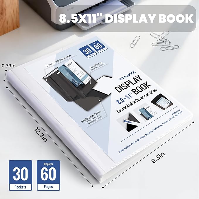 30-Pocket Portfolio Binder Display 60 Pages, 8.5x11 Binder with Plastic Sleeves, Art Portfolio Folder with Clear Sheet Protectors, Presentation Book for Artwork, Document Organizer