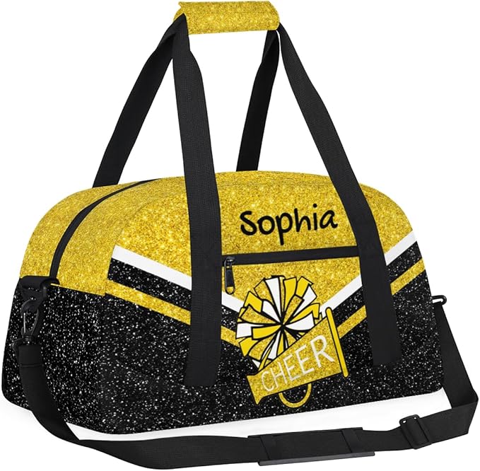 Personalized Gold Glitter Cheer Bag for Cheerleaders, Custom Sport Gym Bag Dance Bag Travel Duffle Bag Cheerleading Gifts for Women