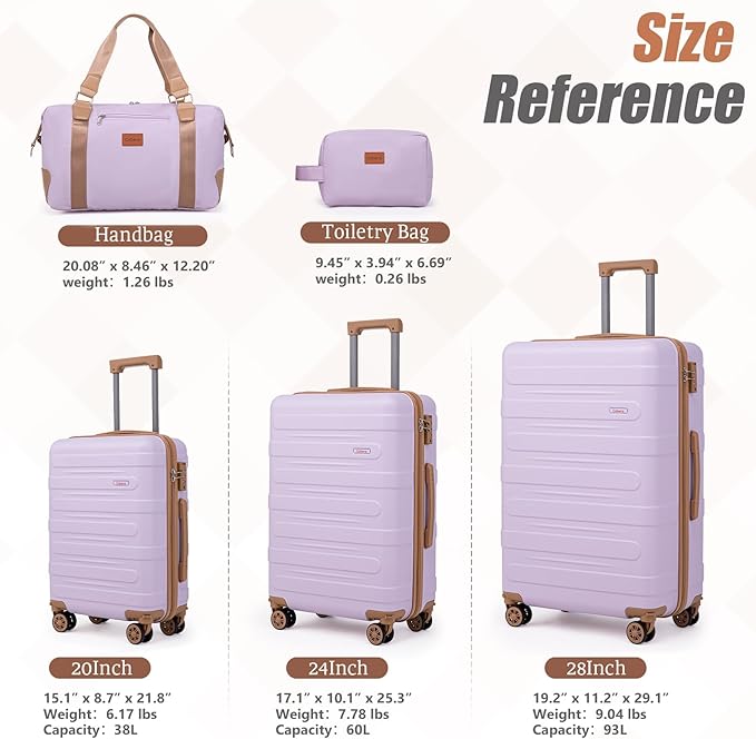 Luggage Sets 5 Piece Durable Suitcase Set with Spinner Wheels, Hard Shell Carry on Luggage with TSA Lock, Large Checked Travel Suitcases for Men and Women