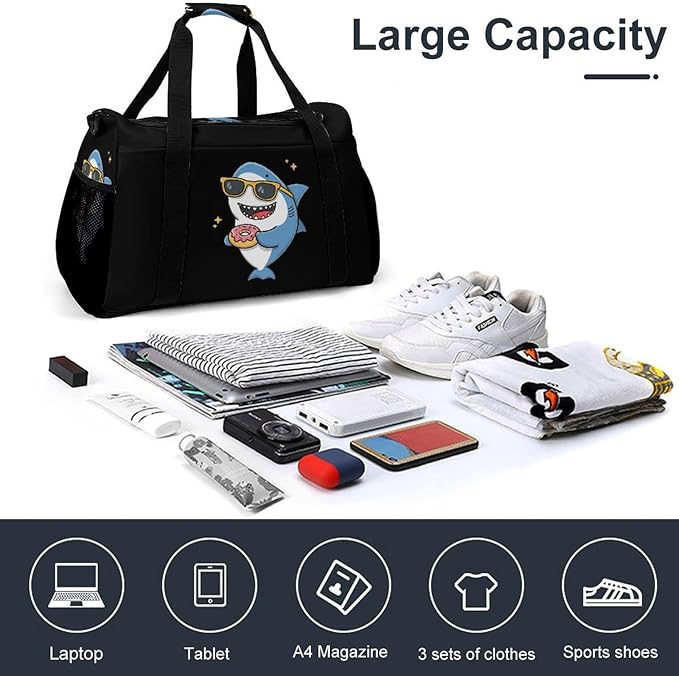 Shark Sunglasses Donut Duffle Bag Gym Bag for Workout Travel Tote with Detachable Straps