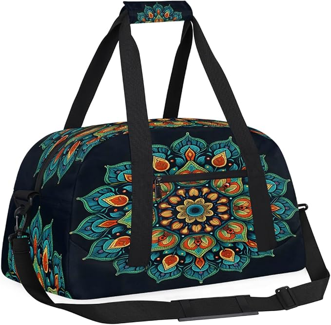 Travel Duffle Bag for travel duffle bag sports Girls Boys Kids Flower Mandala Lightweight Overnight Sleepover Weekender Bags Small Dance Gym Sport Bag Teens Carry-On Size Workout Bag